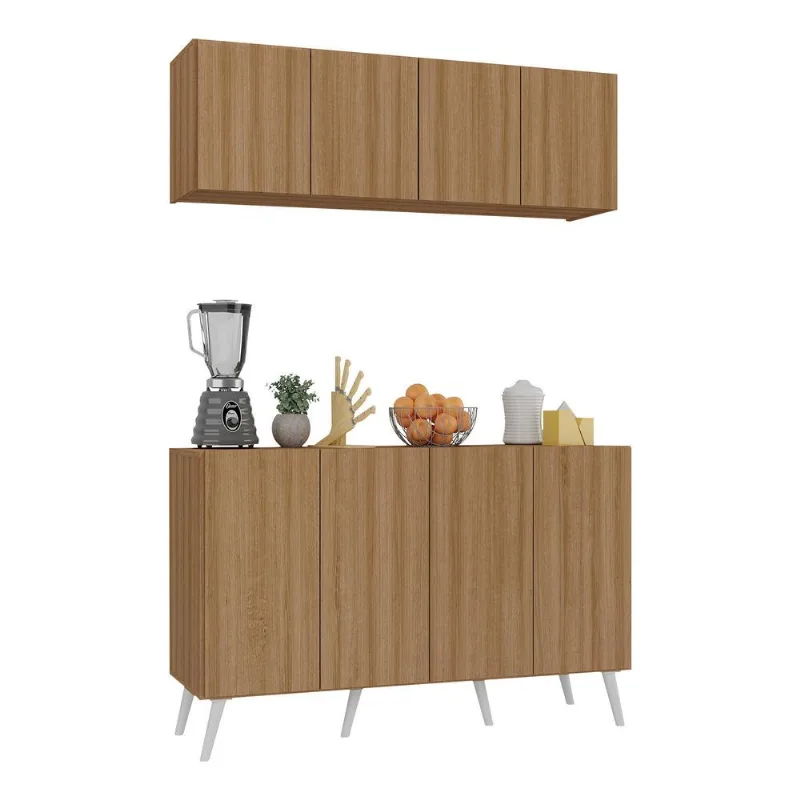 Kit Armário de Cozinha Aéreo e Balcão 4 Portas Retrô Multimóveis MP2170