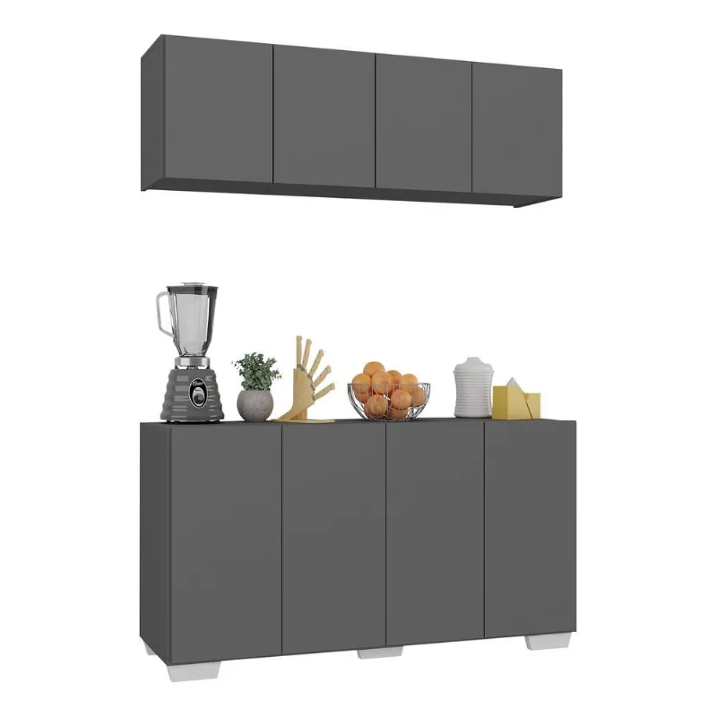 Kit Armário de Cozinha Aéreo e Balcão 4 Portas Multimóveis MP2171