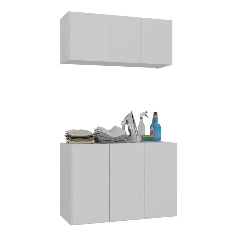 Conjunto Lavanderia Suspenso Armário  Aéreo/Balcão Branco - OUTRAS - Móveis