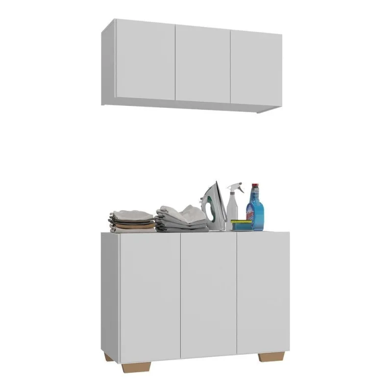 Conjunto Lavanderia Multiuso Armário Aéreo E Balcão Mp5051 Branco natural - Multimóveis