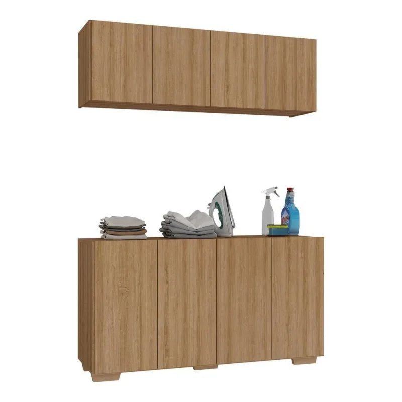 Conjunto Lavanderia Multiuso Armário Aéreo E Balcão Mp5054 Rustic natural - OUTRAS