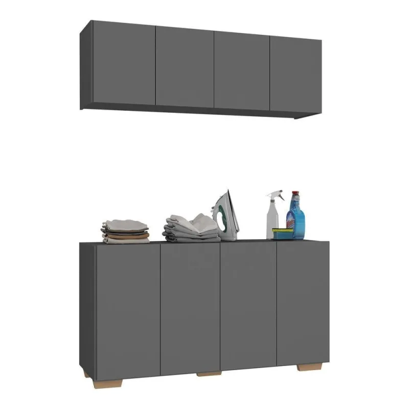 Conjunto Lavanderia Armário Aéreo/Balcão Grafite - Multimóveis - Móveis