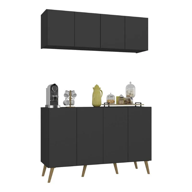 Conjunto Cantinho do Café Retrô Armário e Aparador 4 portas Multimóveis MP1084 - Multimóveis