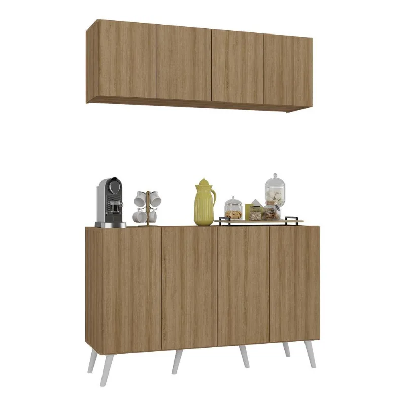 Conjunto Cantinho do Café Retrô Armário e Aparador 4 portas Multimóveis MP1084 - Multimóveis