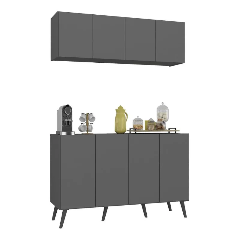 Conjunto Cantinho do Café Retrô Armário e Aparador 4 portas Multimóveis MP1084 - Multimóveis