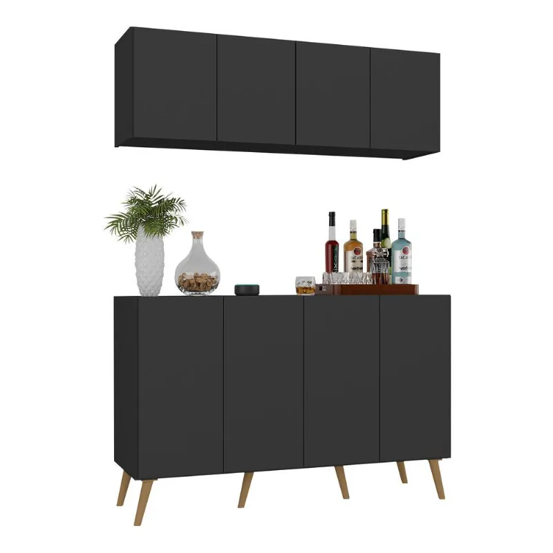 Kit Bar Armário Aéreo e Aparador 4 Portas Retrô Multimóveis MP1086 - Multimóveis