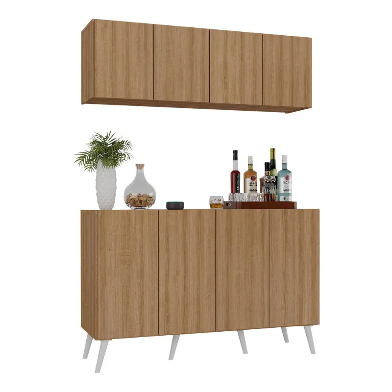 Kit Bar Armário Aéreo e Aparador 4 Portas Retrô Multimóveis MP1086