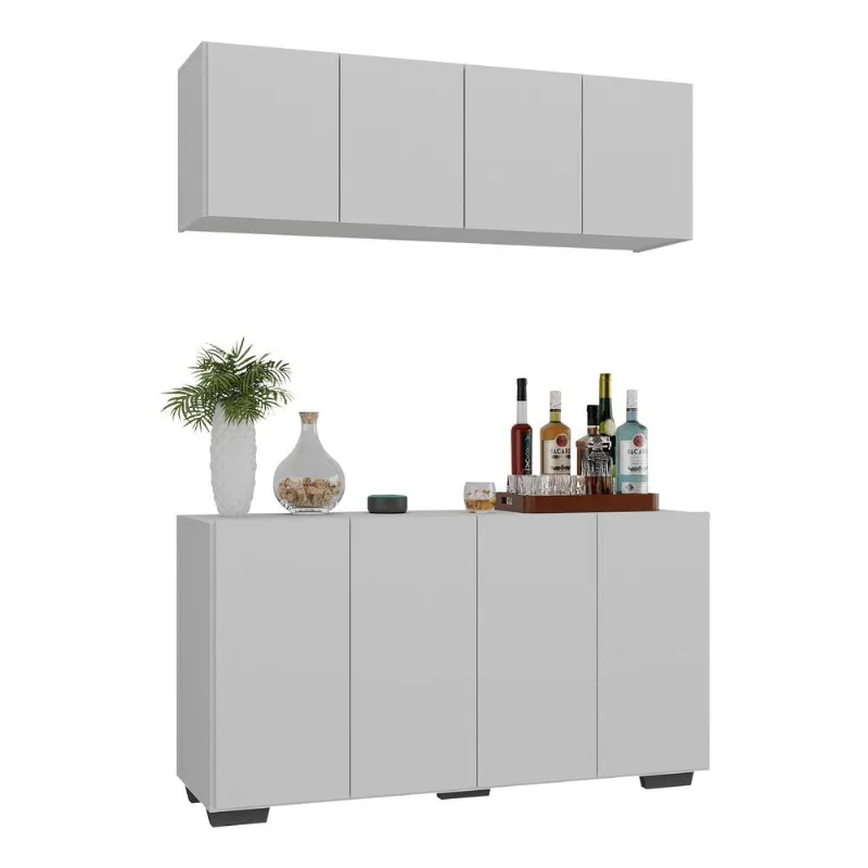 Kit Bar Armário Aéreo e Aparador 4 Portas Multimóveis MP1087 - Multimóveis