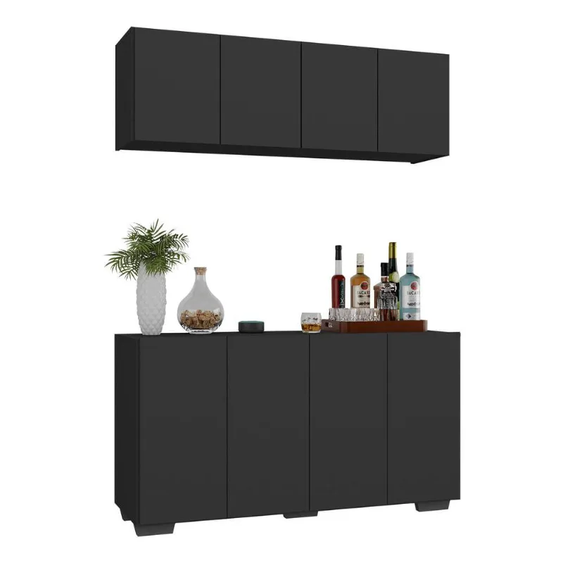 Kit Bar Armário Aéreo e Aparador 4 Portas Multimóveis MP1087 - Multimóveis