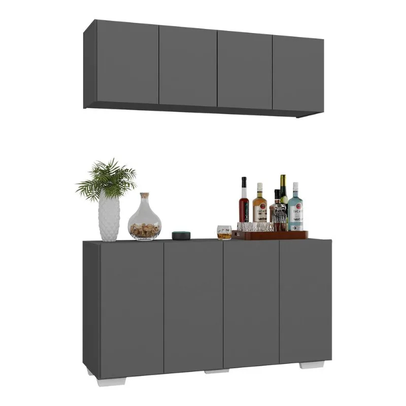 Kit Bar Armário Aéreo e Aparador 4 Portas Multimóveis MP1087 - Multimóveis