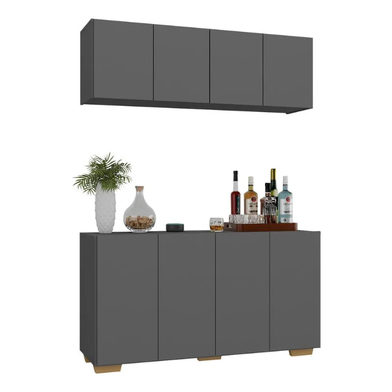 Kit Bar Armário Aéreo e Aparador 4 Portas Multimóveis MP1087 - Multimóveis