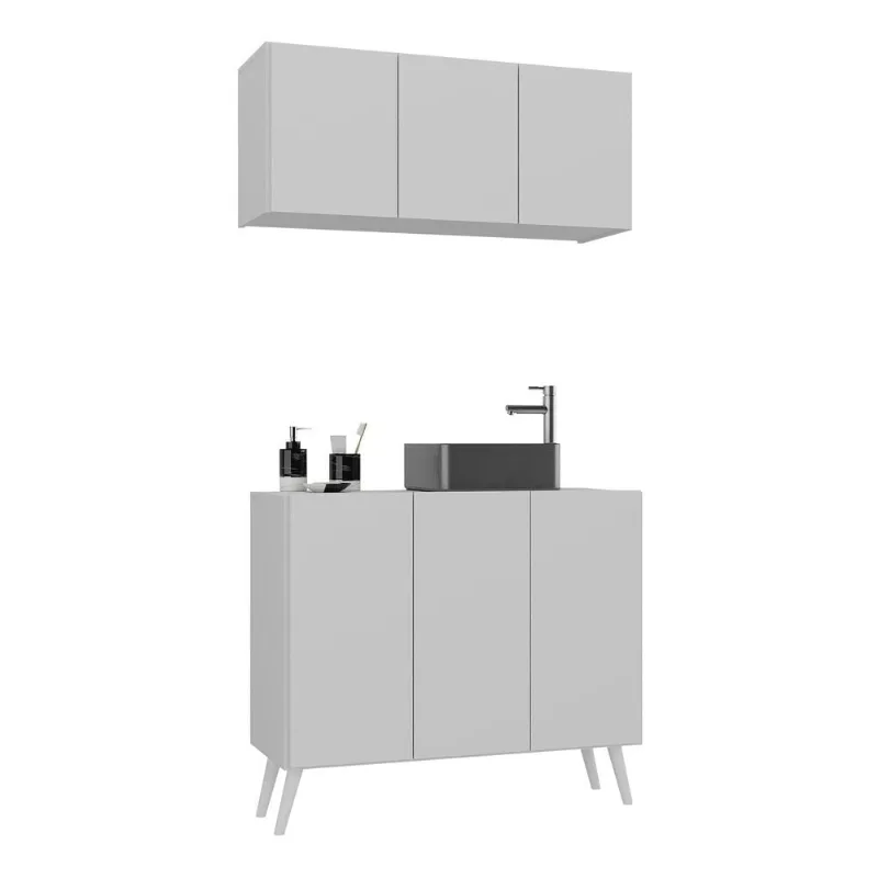 Conjunto Gabinete de Banheiro e Armário Aéreo 3 Portas Retrô Multimóveis MP5055 - Multimóveis