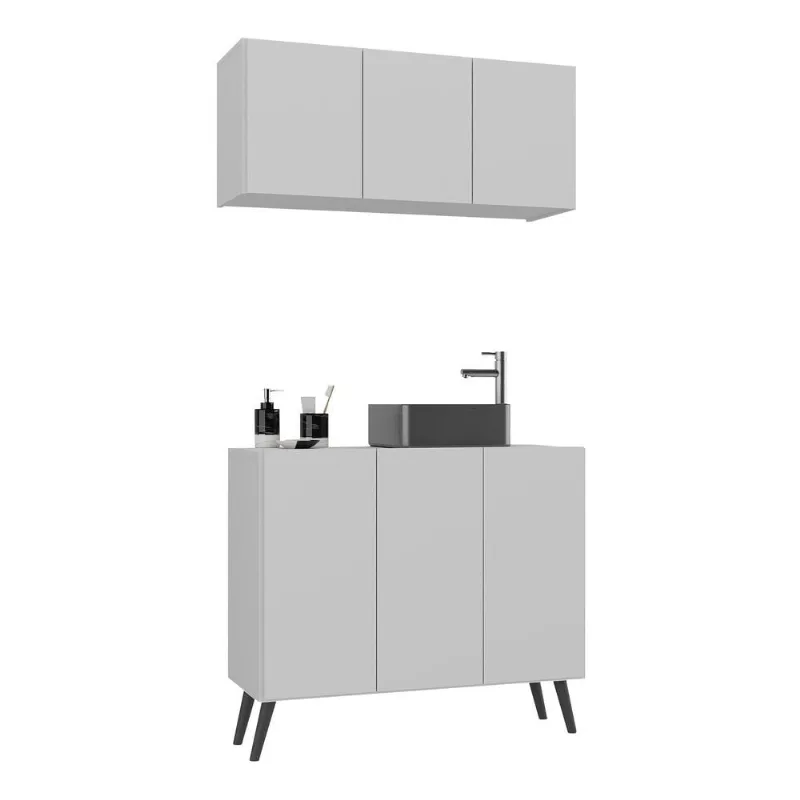 Conjunto Gabinete de Banheiro e Armário Aéreo 3 Portas Retrô Multimóveis MP5055
