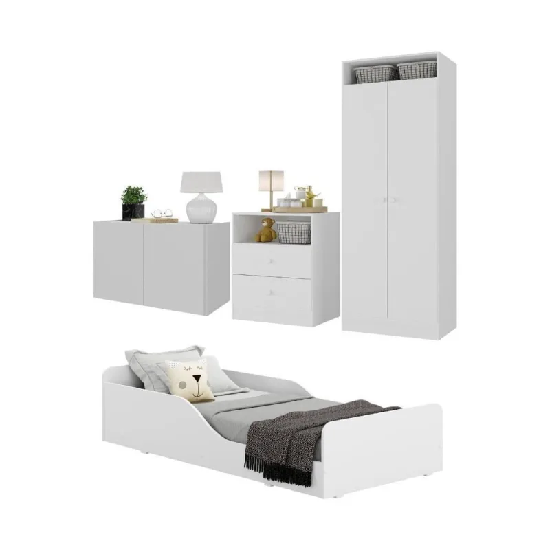 Quarto Infantil Completo C/ Minicama E Mesa Cabeceira Multimóveis Mp4204 Branco Branco - Multimóveis