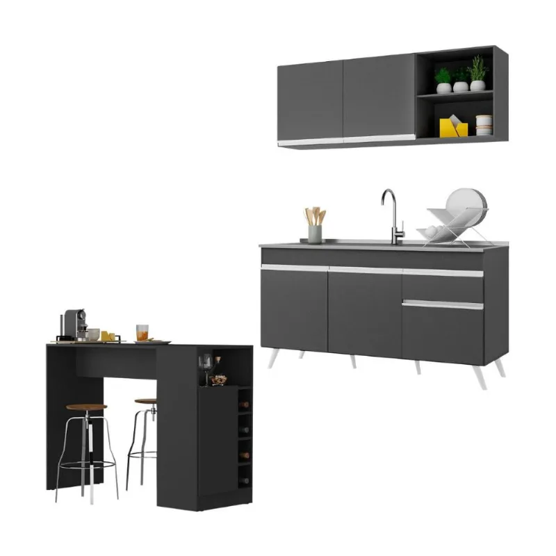 Armário de Cozinha Compacta com Bancada Americana Veneza Multimóveis MP2200 - Multimóveis