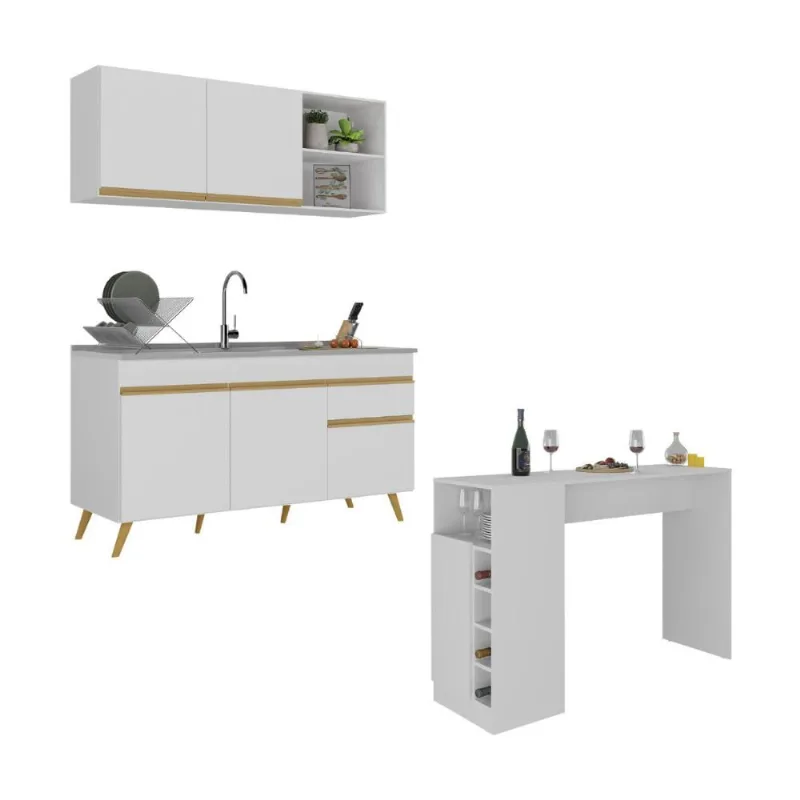 Armário de Cozinha Compacta com Mesa Gourmet Veneza Multimóveis MP2201 - Multimóveis