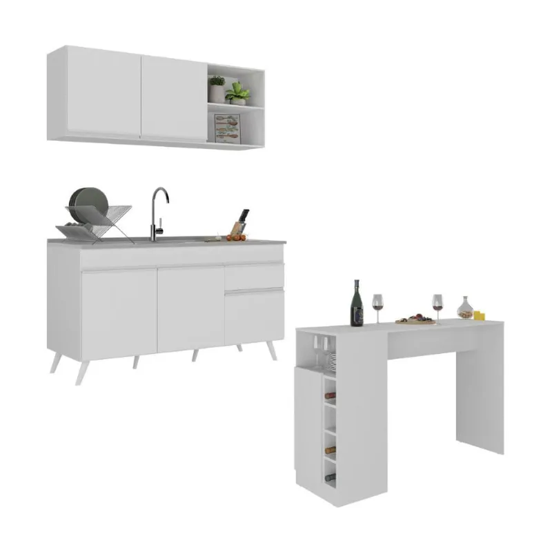 Armário de Cozinha Compacta com Mesa Gourmet Veneza Multimóveis MP2201 - Multimóveis
