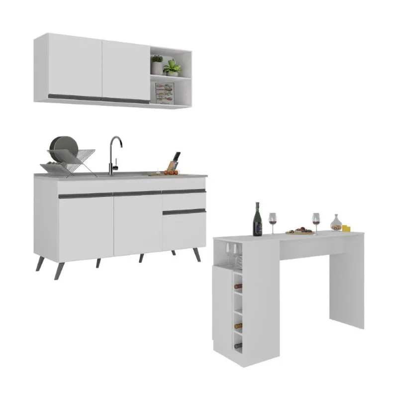 Armário de Cozinha Compacta com Mesa Gourmet Veneza Multimóveis MP2201 - Multimóveis