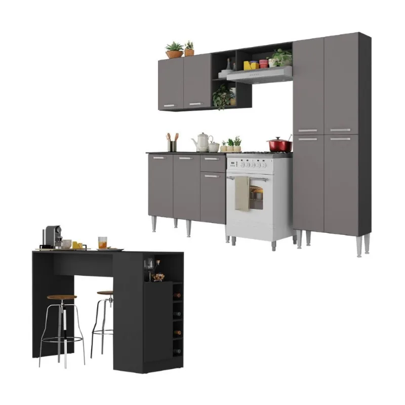 Armário de Cozinha com Mesa Gourmet Pequim Multimóveis MP2205