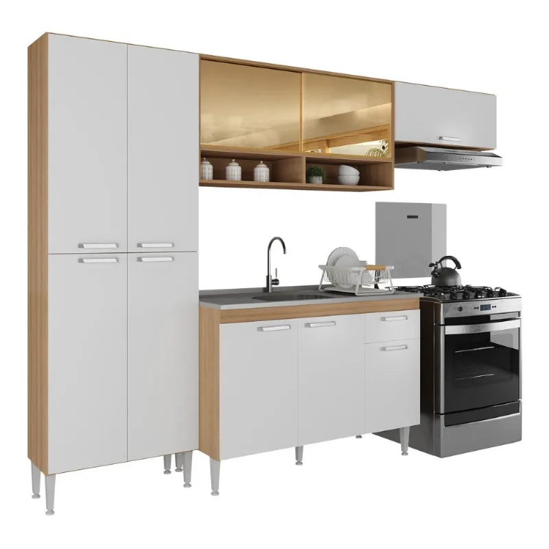 Armário de Cozinha Compacta com Balcão para Pia e Paneleiro Paris Multimóveis MP2229 - Multimóveis