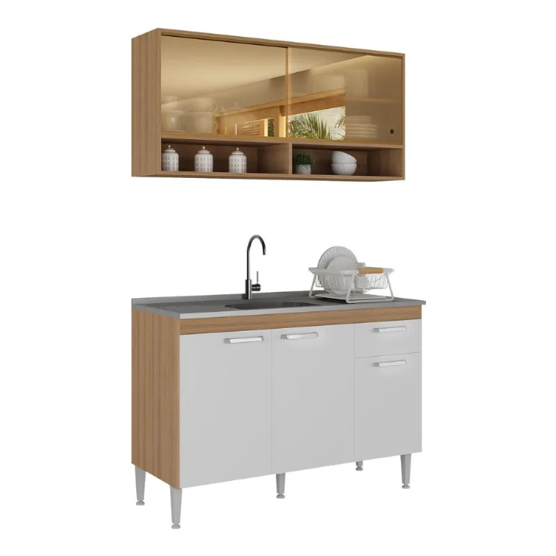 Kit Armário Cozinha Compacta 120cm com Balcão para Pia Paris Multimóveis MP2232 - Multimóveis