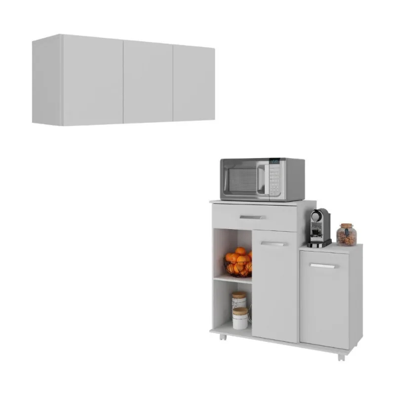 Kit Armário De Cozinha 3 Portas Com Balcão Multiuso Multimóveis Mp2234 Branco Branco - Multimóveis