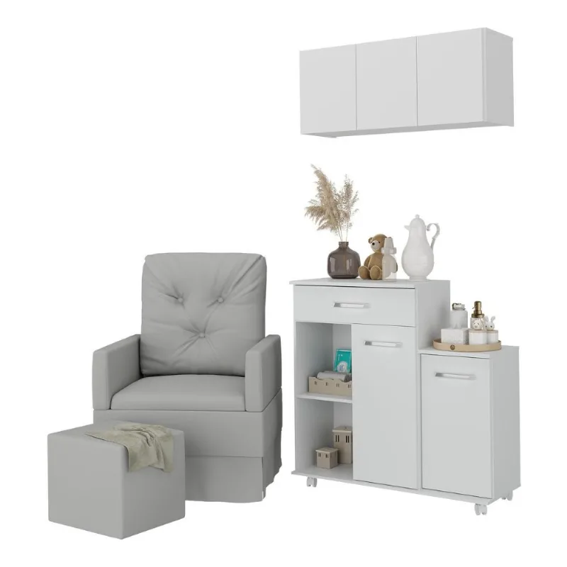 Poltrona de Amamentação com Puff e Armário/Balcão Multimóveis MP4212