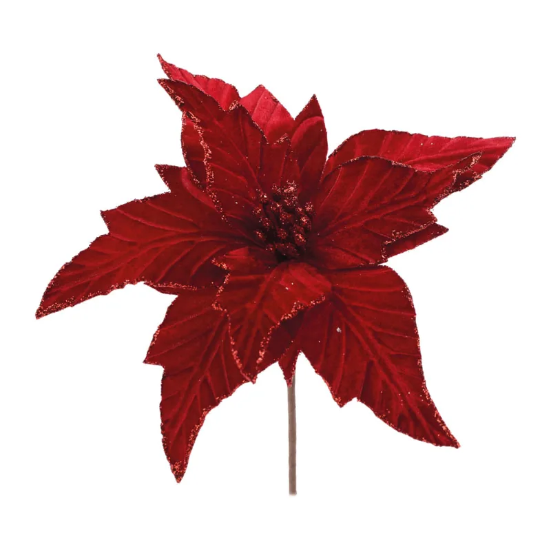 Flor Poinsetia Vermelha Com Glitter 26cm