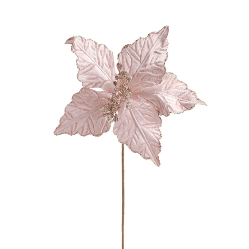 Flor Poinsetia Rosa Com Glitter 24cm