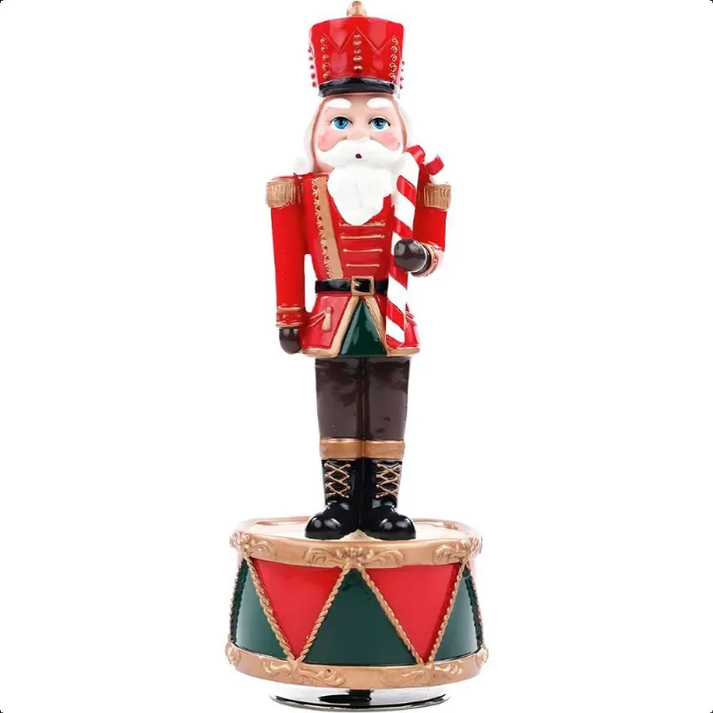 Soldadinho de Chumbo Natalino Musical Boneco Quebra Nozes 21cm com Base Giratória Decoração Luxo de Natal