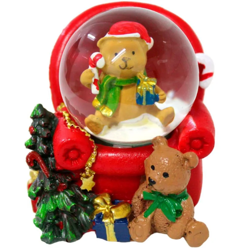 Enfeite Natalino Mini Globo Neve Decorativo Papai Noel e Urso Charmoso 6cm