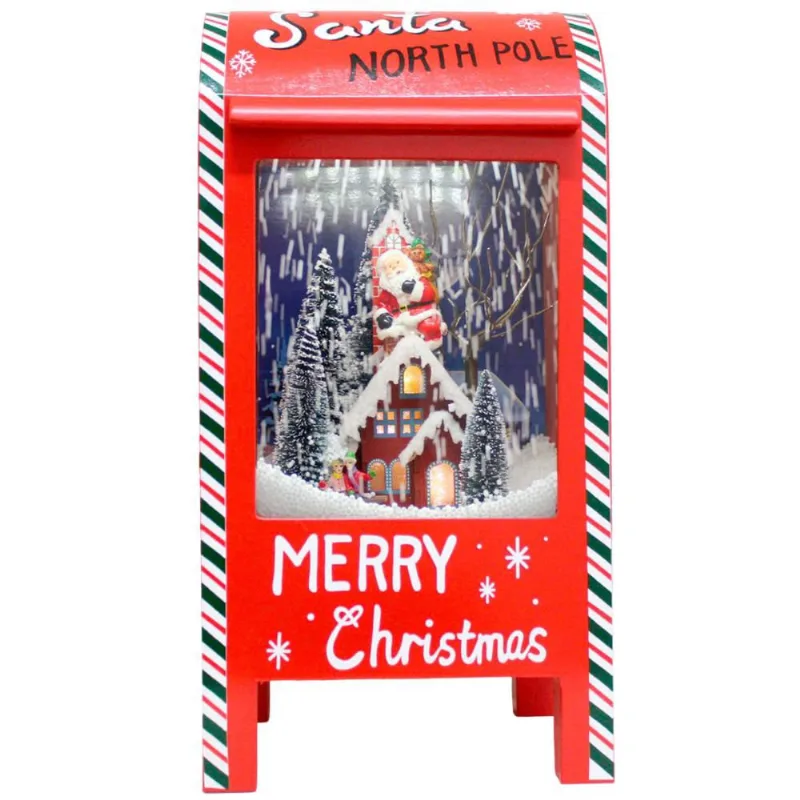 Caixa de Correio do Papai Noel Decoração de Natal de Luxo Musical Com Led e Neve Caindo Natalina Bivolt