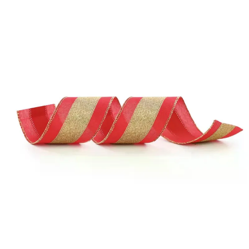 Fita aramada com glitter vermelho E dourado 6,3CM