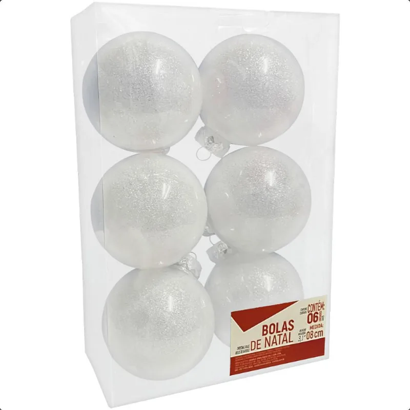 Enfeite Branco pra Arvore Pinheiro Natal 6 bolinhas Brilho