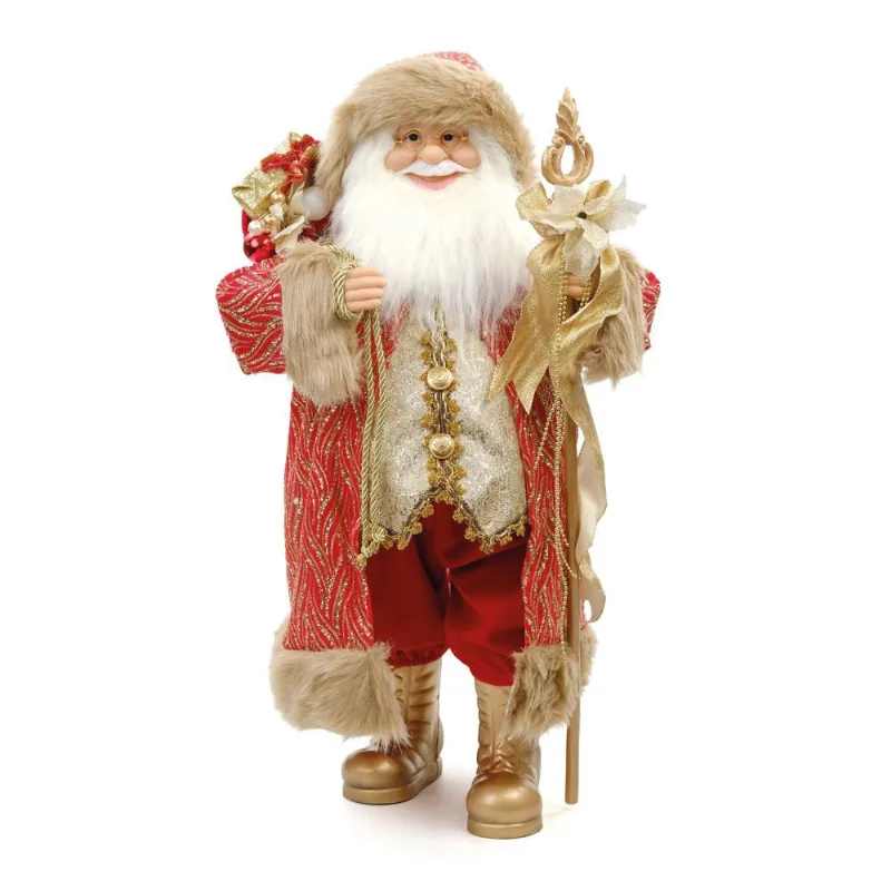 Papai noel decor com cajado dourado E saco de presentes 65CM