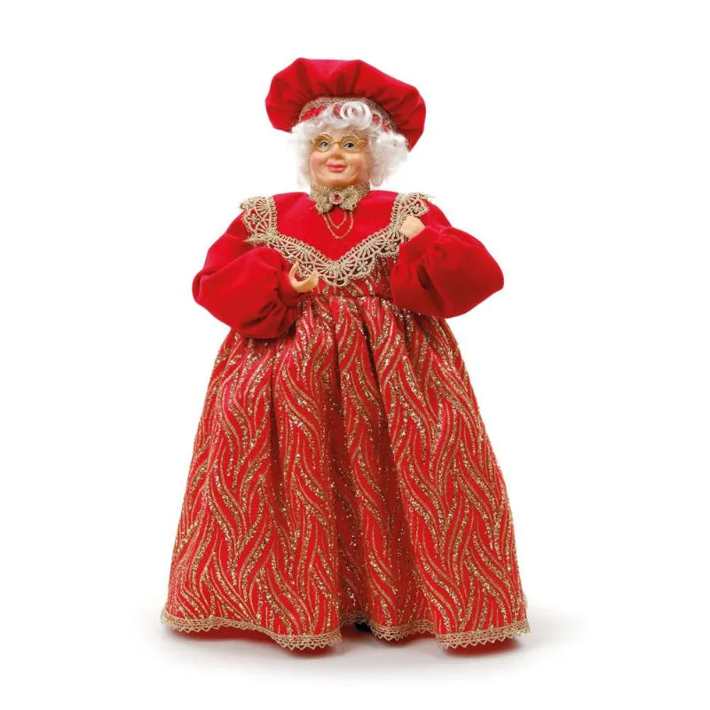 Mamae noel decor com roupa vermelha E dourada com touca 42CM