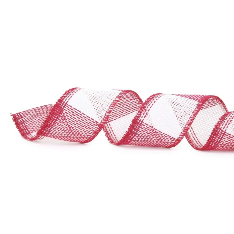 Fita aramada natalina trabalhada vermelho E branco 6,3CM