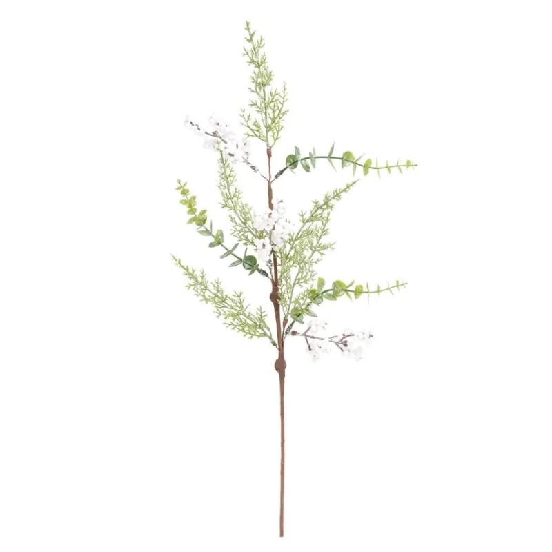 Galho decorativo natalino nevado folhas E pinhas 60CM