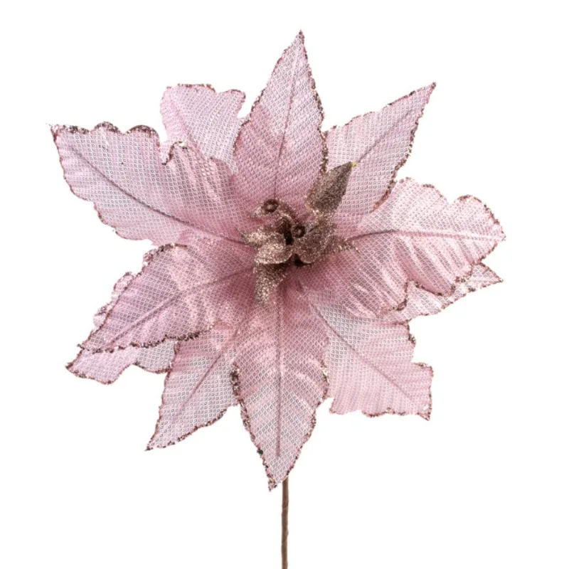 Flor Poinsetia Com Glitter Rosa 30cm