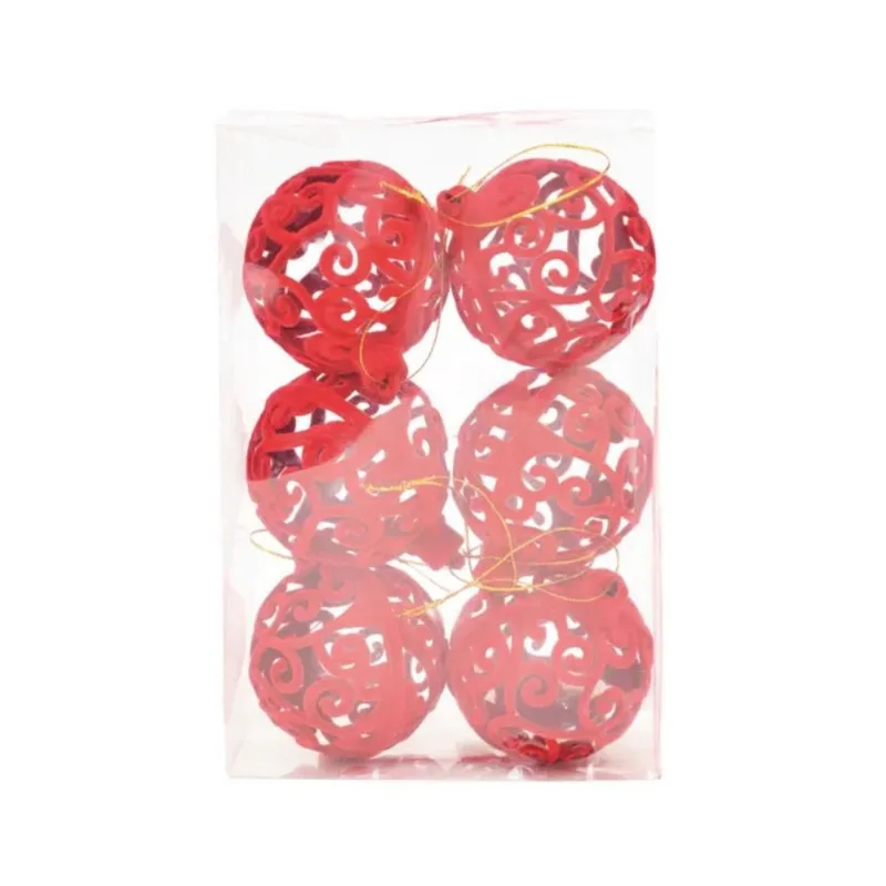 6 Bolas veludo vermelha 8cm Pendurar Arvore Pinheiro Natal