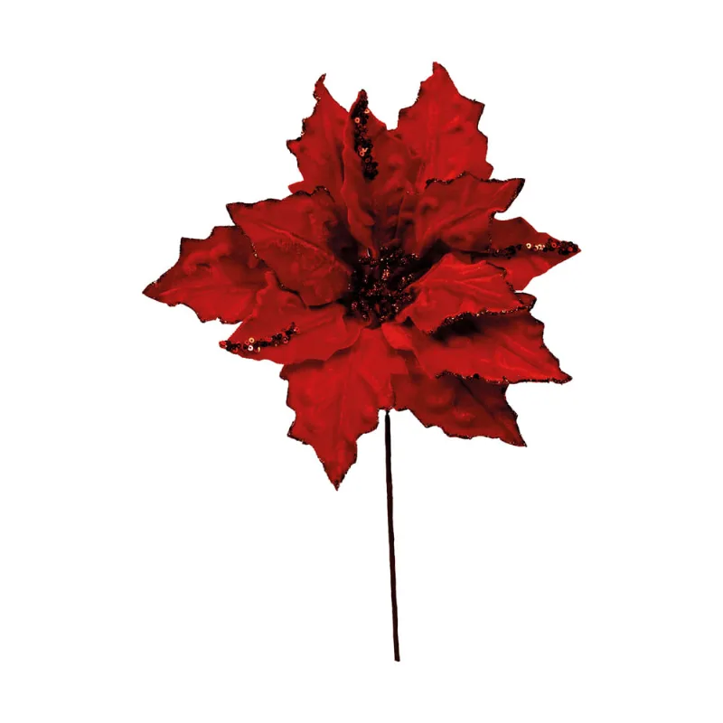 Flor Poinsetia Com Glitter Vermelha 25cm