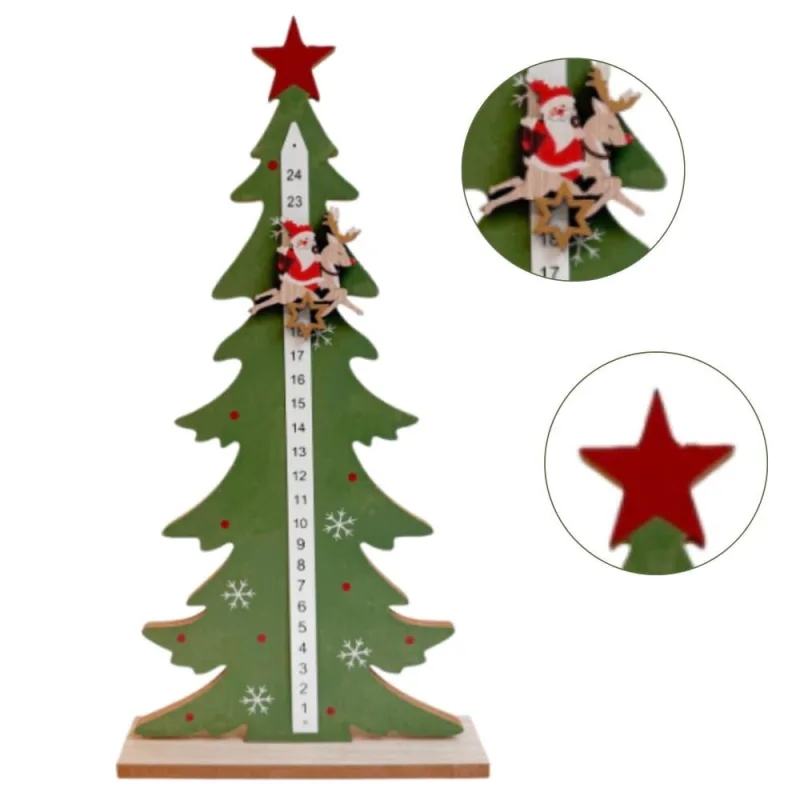 Calendário de Natal Arvore de Madeira 16 cm Contagem Regressiva Com Papai Noel e Rena de Madeira Árvore Decoração Enfeite - Não Disponível