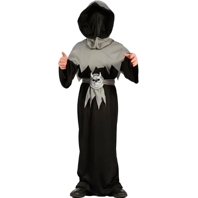 Fantasia Halloween Morte Infantil Túnica Ceifador Com Máscara e Cinto de Terror Preto