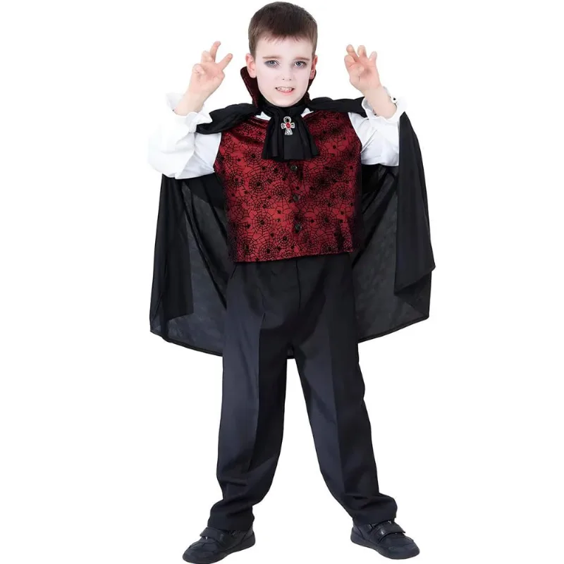 Fantasia Vampiro Infantil de Halloween Com Capa Imponente Super Luxo Era Victoriana Pinus