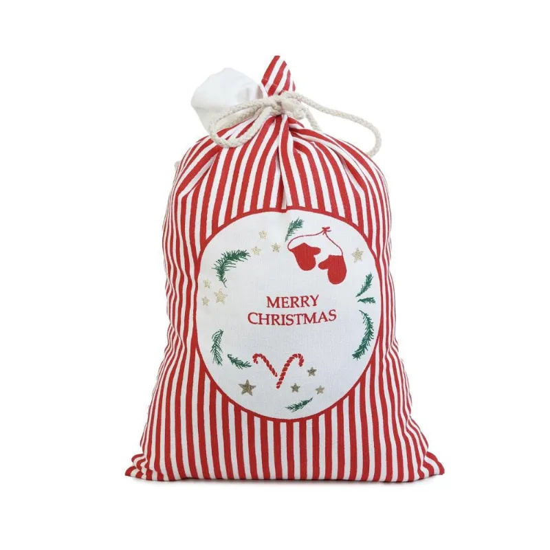 Saco natalino decor merry christmas listra E bengala 40CM