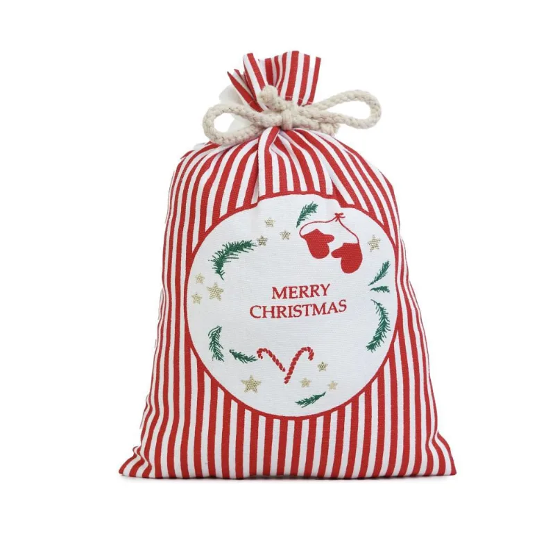 Saco natalino decor merry christmas listra E bengala 28CM