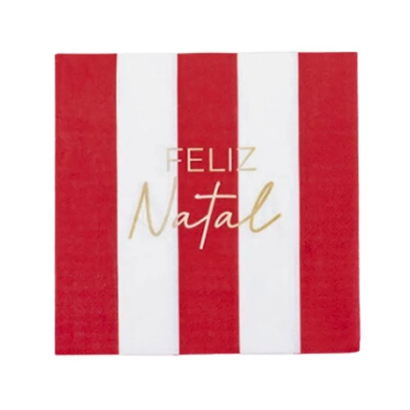 Guardanapo De Papel Cromus Feliz Natal Listrado Vermelho Branco Com 20 Folhas 33X33 (MP)