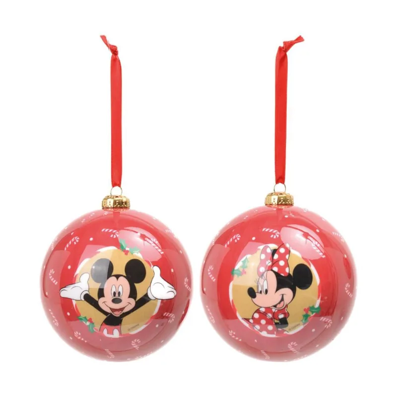 Jg 2 bolas natalinas mickey E minnie com bengala 12CM disney
