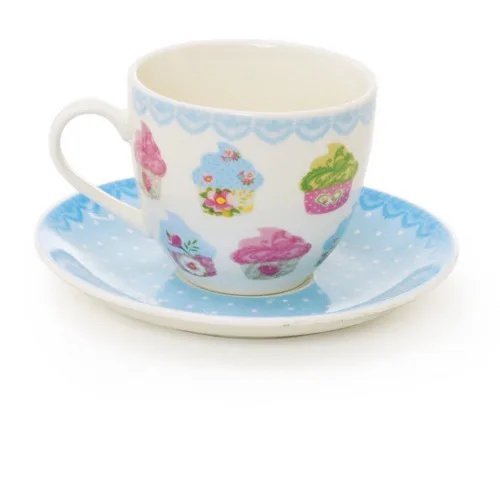 Conjunto.xicara Ceramica Cromus Cupcake Azul C/poa - CROMUS
