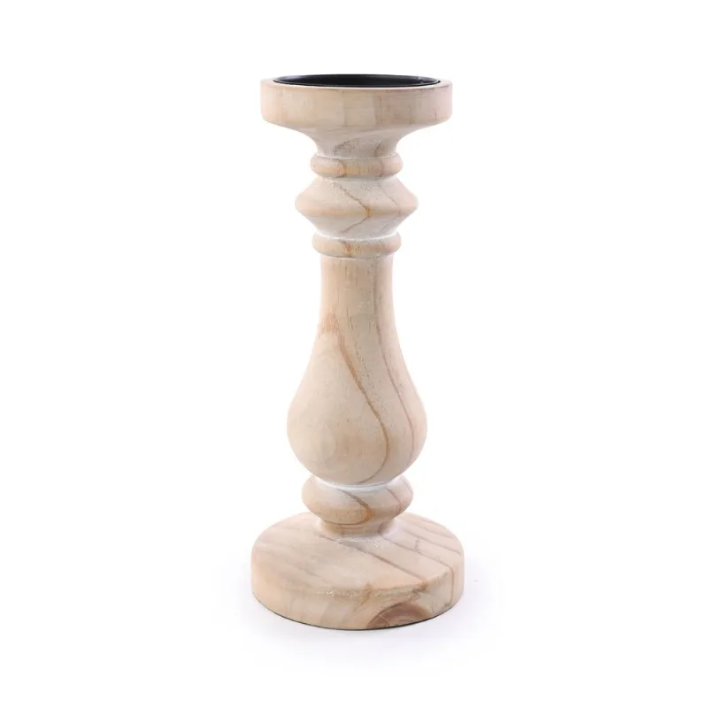 Castiçal Madeira 12x28x12cm Natural Cromus